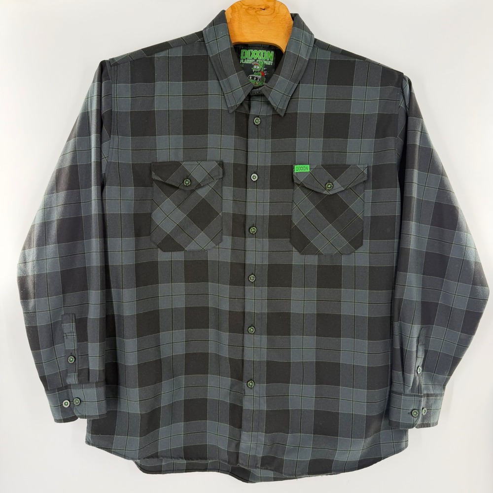 Dixxon Flannel Co Adrenaline Plaid Shirt Mens 3X Black Grey Lime Green D-Tech